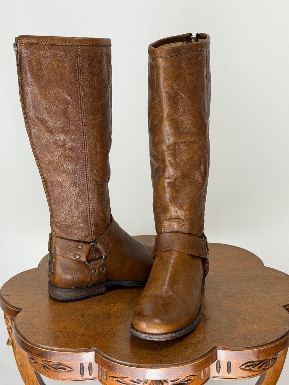 Vintage Mexico Frye 15.5" Tall Riding Caramel Harness Boot Women's 7.5 #0124C